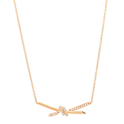 Tiffany 18K Rose Gold Diamond Knot Necklace 1 of 6