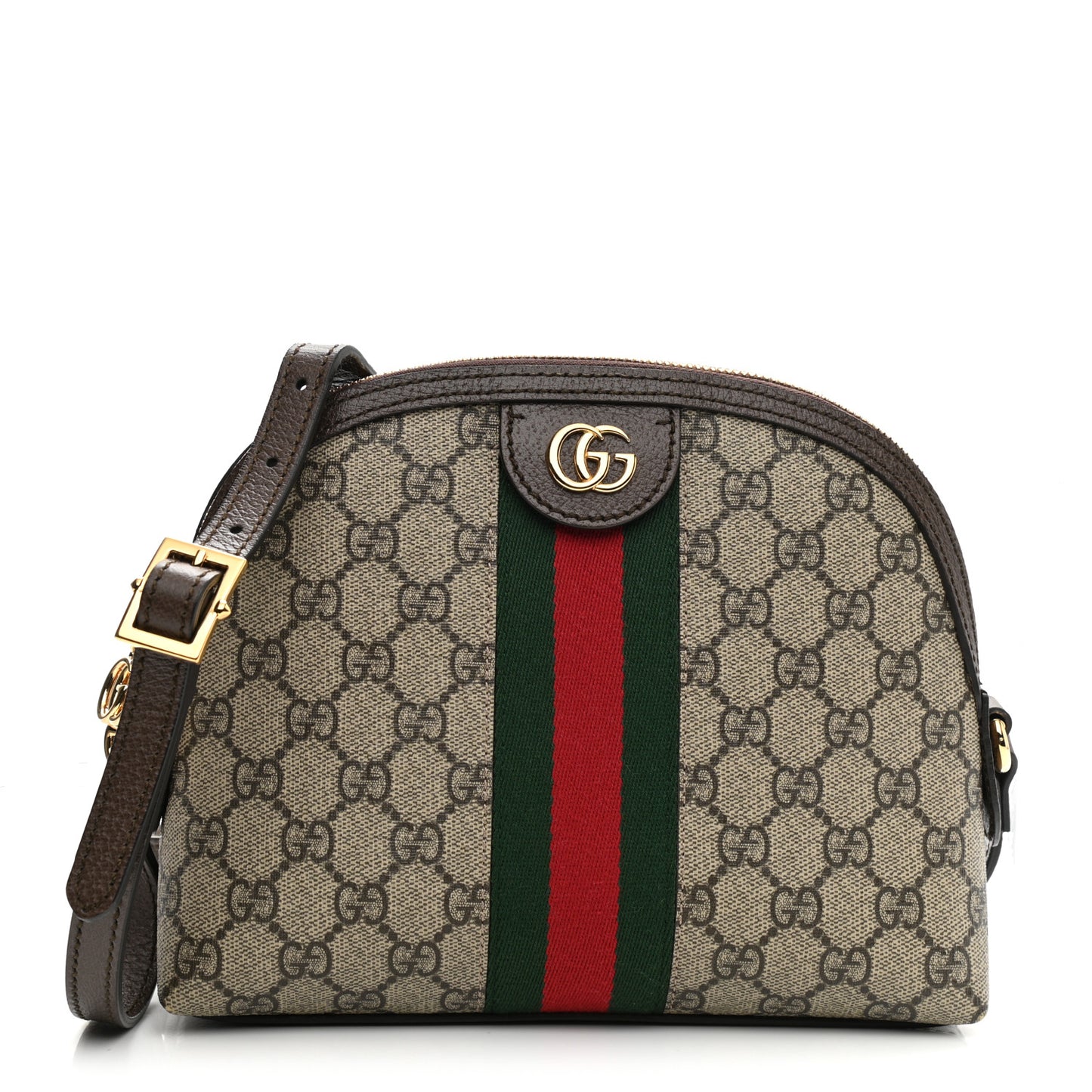 GG Supreme Monogram Textured Dollar Calfskin Web Small Ophidia Dome Shoulder Bag Beige Ebony New Acero