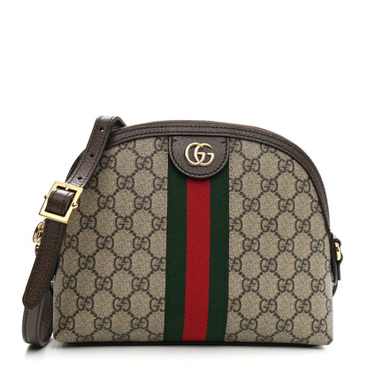 Gucci GG Supreme Monogram Textured Dollar Calfskin Web Small Ophidia Dome Shoulder Bag Beige Ebony New Acero 1 of 8