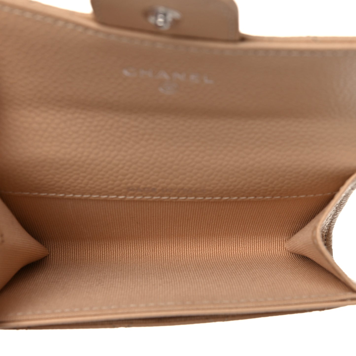 Caviar Quilted Flap Card Holder Wallet Beige
