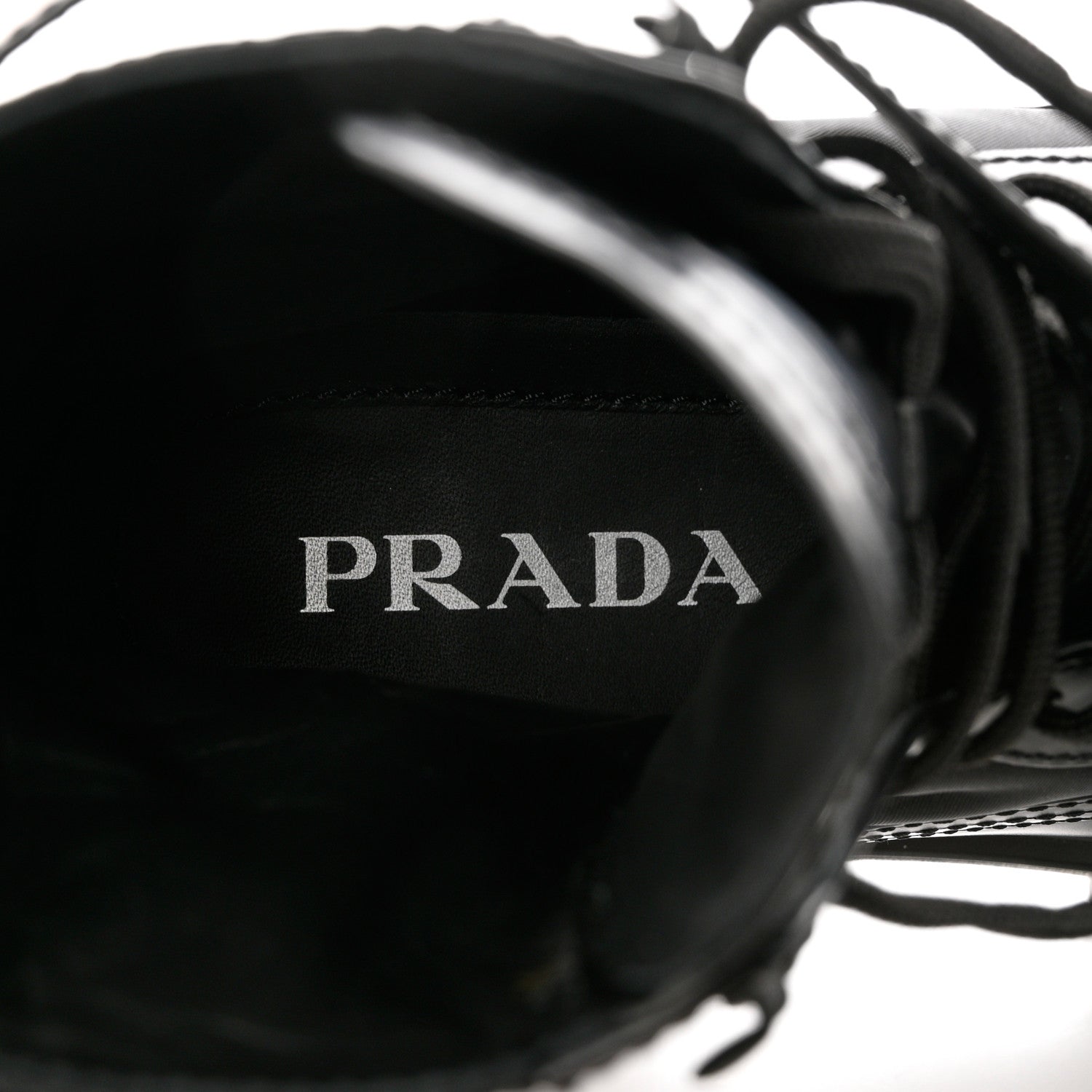 Prada Spazzolato Rois Re-Nylon Metal Triangle Logo Monolith Pouch Pocket 55mm Boots 39.5 Black 8 of 9