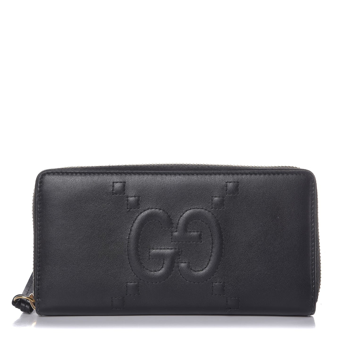 Apollo Calfskin GG Dadini Embroidered Zip Around Wallet Black