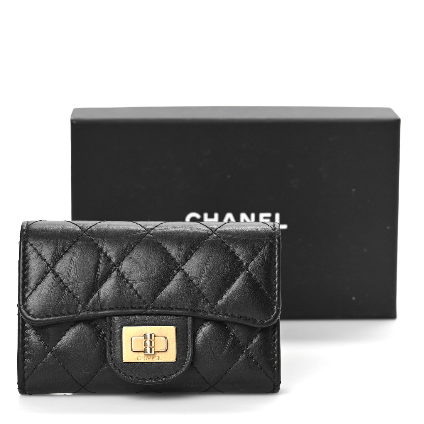 Aged Calfskin Quilted Reissue Flap Card Holder Black