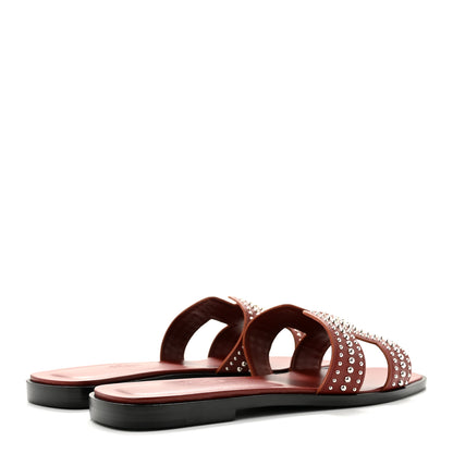 Hermes Calfskin Studded Oran Sandals 36.5 Rouge Tomette 5 of 10