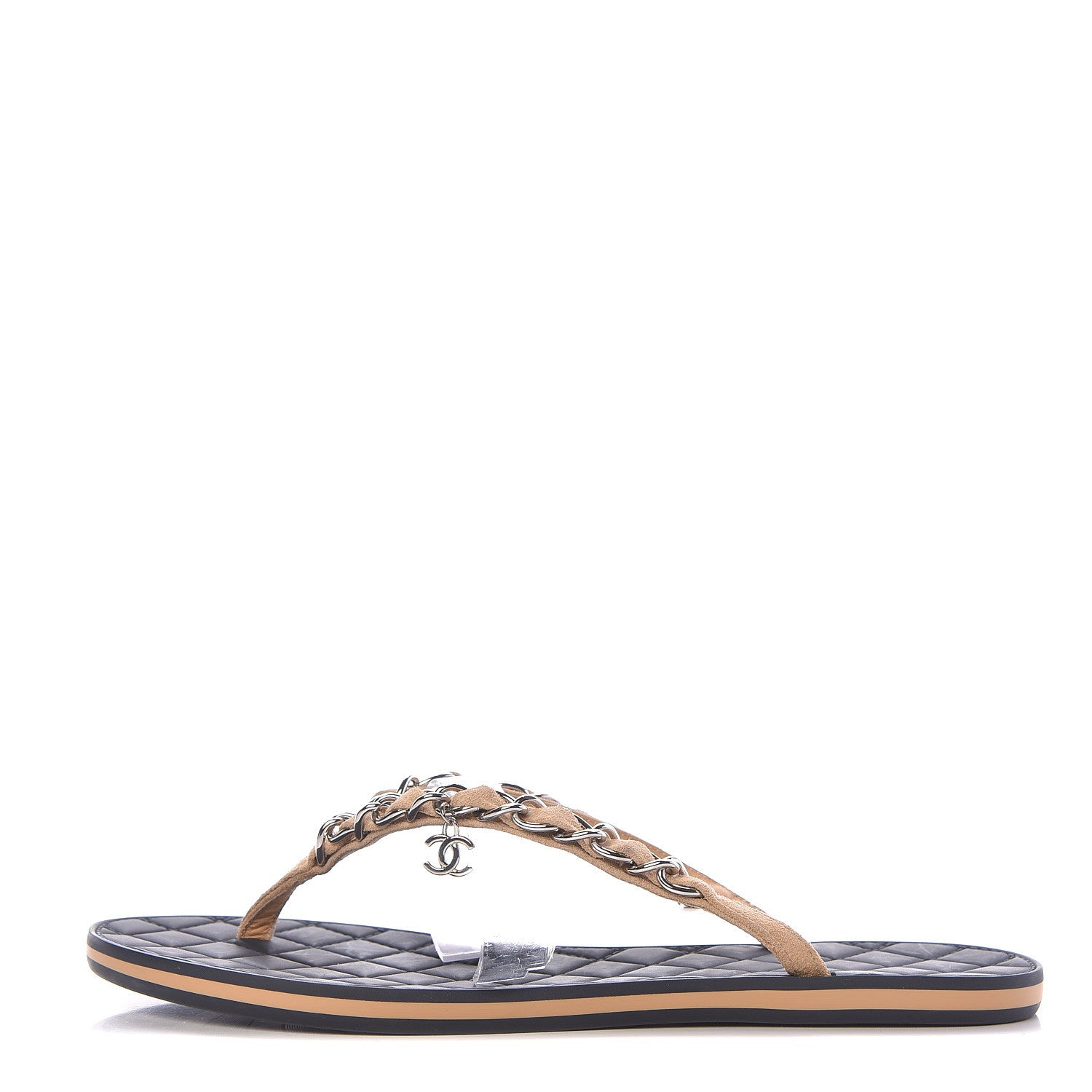 Chanel Suede Calfskin Quilted Chain Thong Sandals 36.5 Black 1 of 9