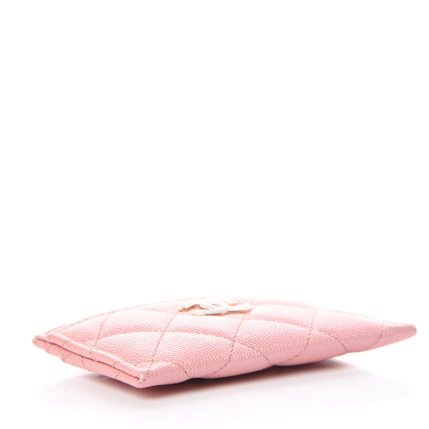 Iridescent Caviar Quilted Card Holder Rose Pink