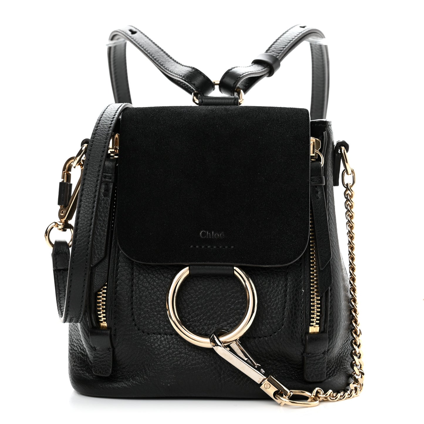 Suede Calfskin Mini Faye Backpack Black