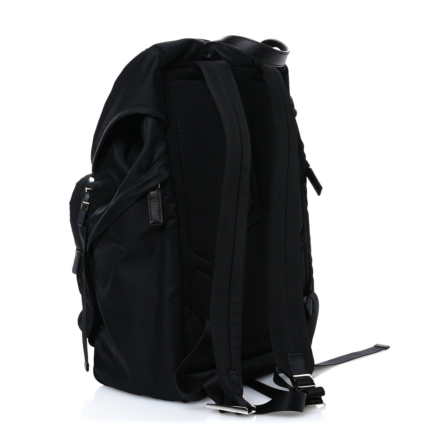 Prada Re-Nylon Saffiano Logo Double Buckle Backpack Black 3 of 9