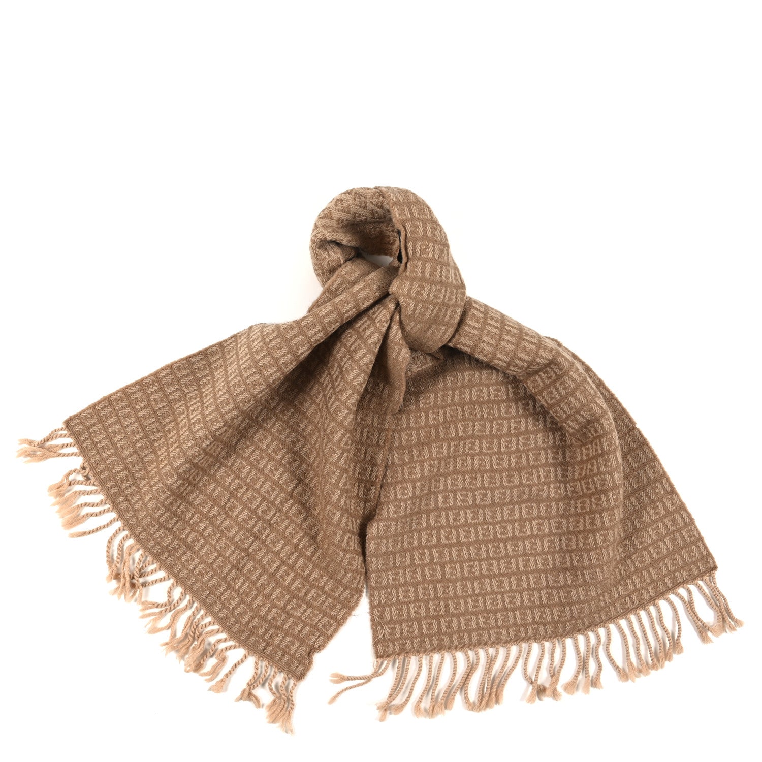 Fendi Wool FF Fringe Scarf Beige 1 of 3
