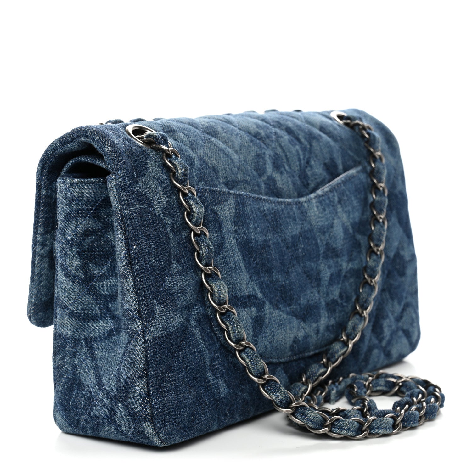 Chanel Denim Quilted Medium Camellia Flap Blue 3 of 11