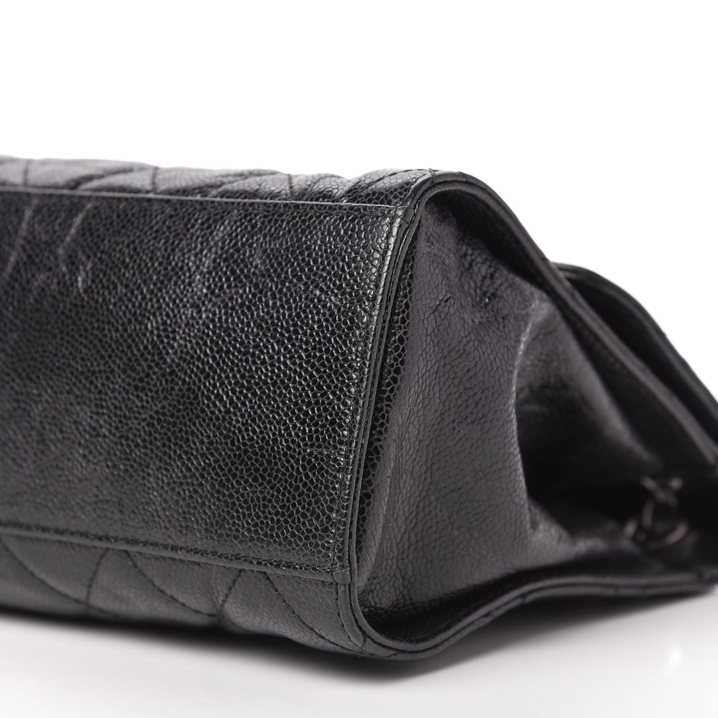 Crumpled Grained Calfskin Jumbo CC Crave Flap Black