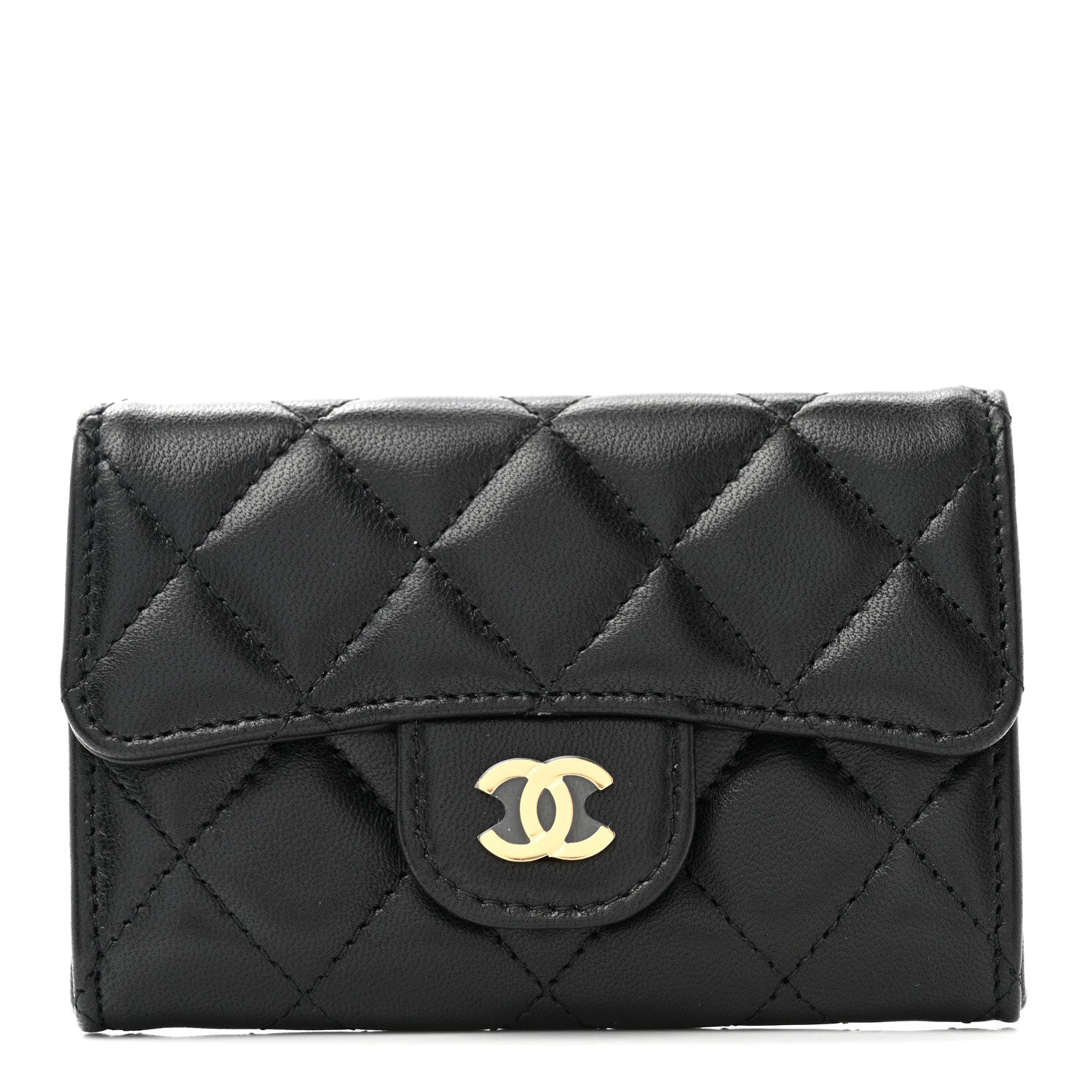 Chanel Lambskin Quilted Flap Card Holder Wallet Black 1 of 9
