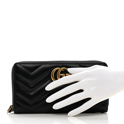 Gucci Calfskin Matelasse GG Marmont Zip Around Wallet Black 2 of 9