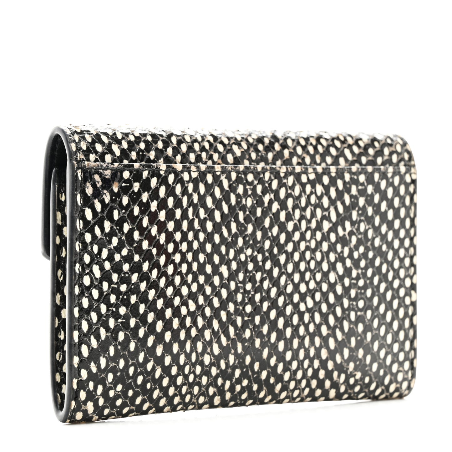 Calfskin Lambskin Snakeskin Embossed Small Monogram Envelope Wallet Black White