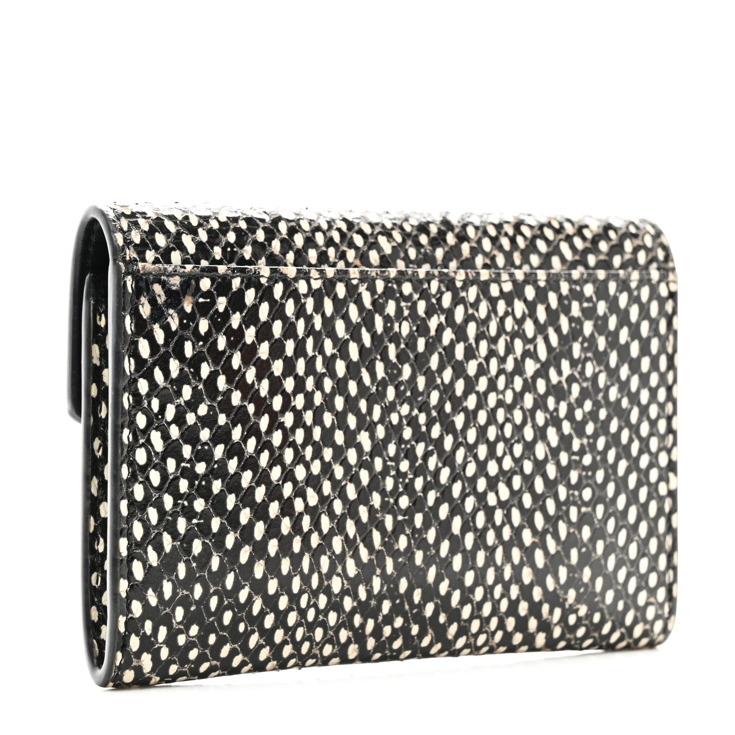 Saint Laurent Calfskin Lambskin Snakeskin Embossed Small Monogram Envelope Wallet Black White 3 of 9