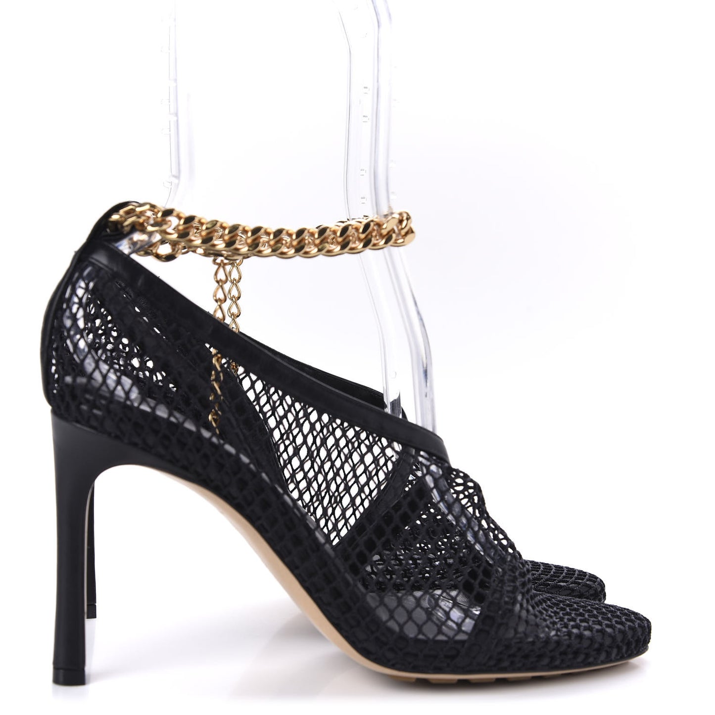 Mesh Nappa Chunky Chain Sandals 38 Black