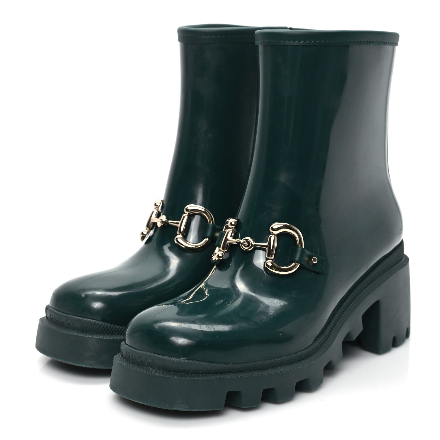 Gucci Rubber Womens Horsebit Ankle Boots 37 Vintage Green 3 of 9