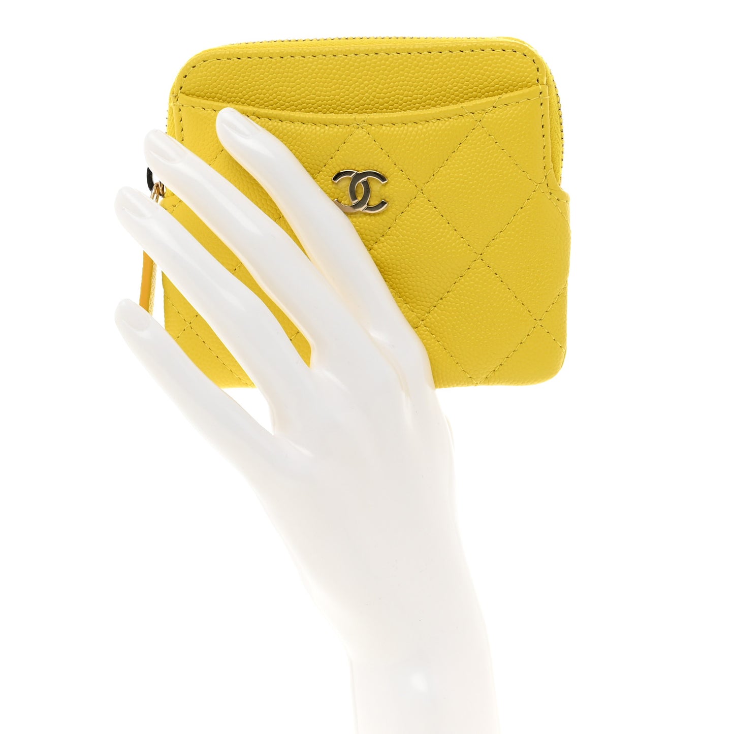 Caviar Quilted Zip Card Holder Wallet Yellow