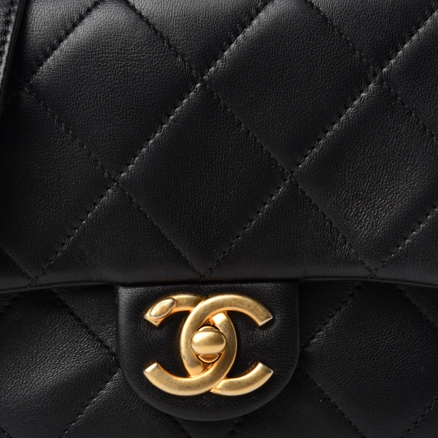 Lambskin Quilted Small Circular Handle Bag Black