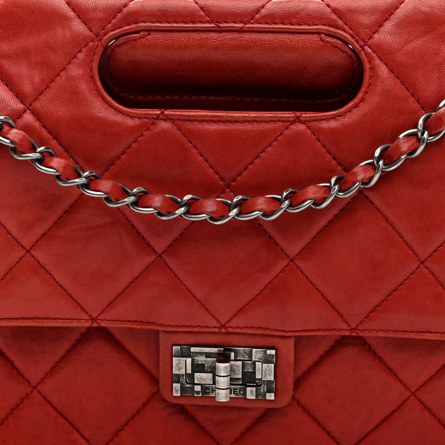Washed Lambskin Jumbo Take Away Flap Red