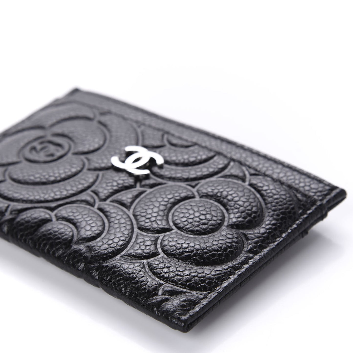Caviar Camellia Embossed Card Holder Black