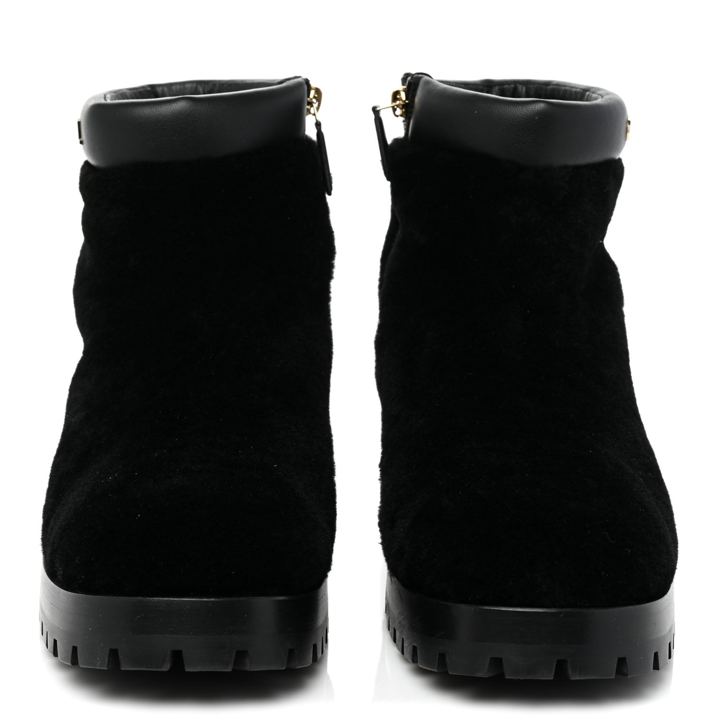 Shearling Lambskin Logo Ankle Boots 39 Black