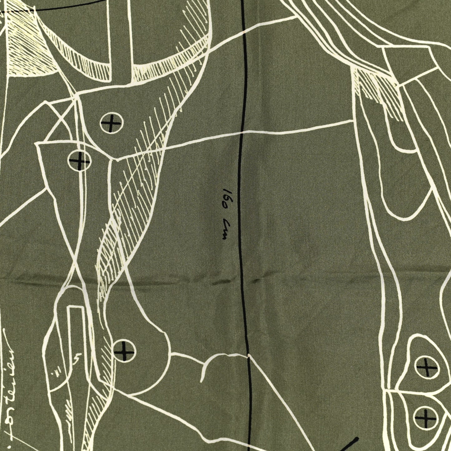 Silk Le Pegase d'Hermes Cut Wash 140 Scarf Kaki Gris Perle Or