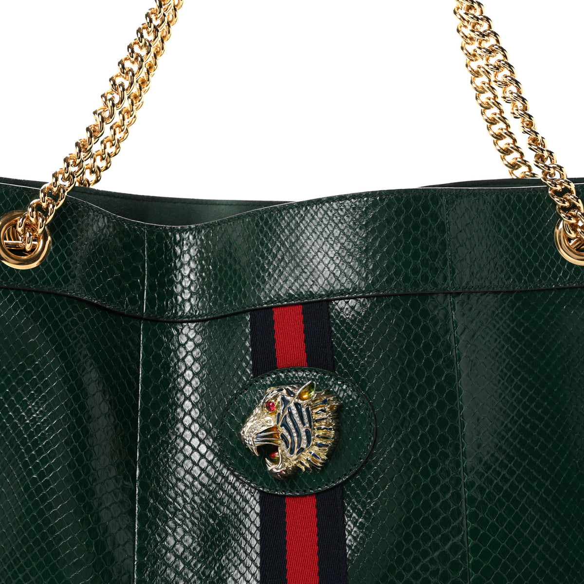 Gucci Snakeskin Large Rajah Chain Tote Green 9 of 11