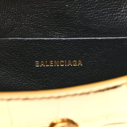 Balenciaga Metallic Calfskin Crocodile Embossed Hourglass Top Handle Bag Mini Gold 6 of 8