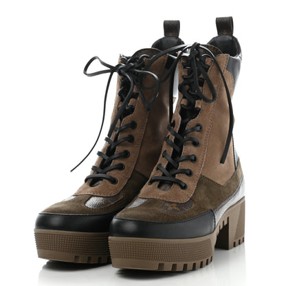 Louis Vuitton Suede Calfskin Monogram Laureate Platform Desert Boots 40 Taupe 3 of 13