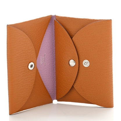Hermes Chevre Mysore Verso Calvi Duo Card Case Caramel Rose Sakura 5 of 6