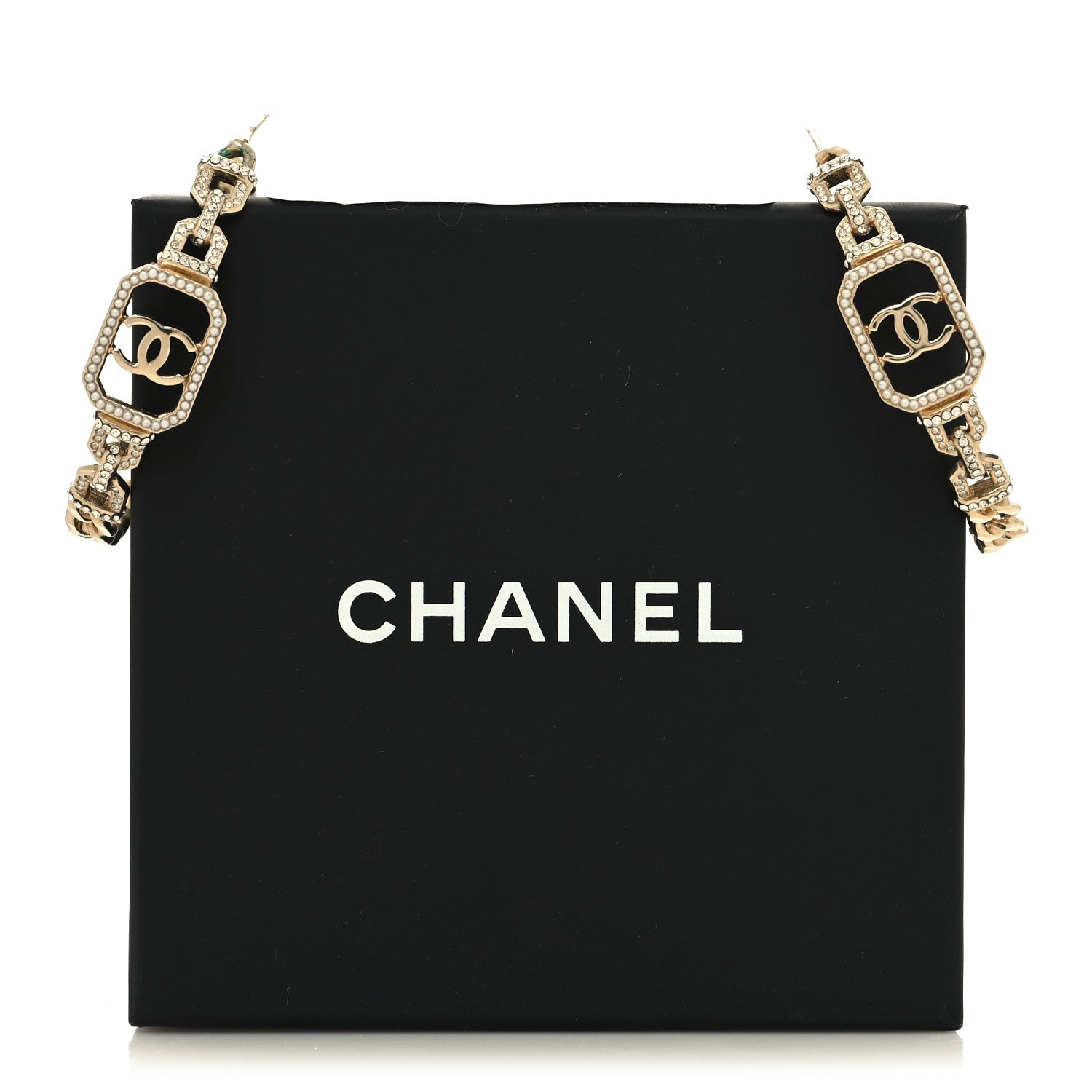 Chanel Crystal CC Vendome Hoop Earrings Gold 6 of 6