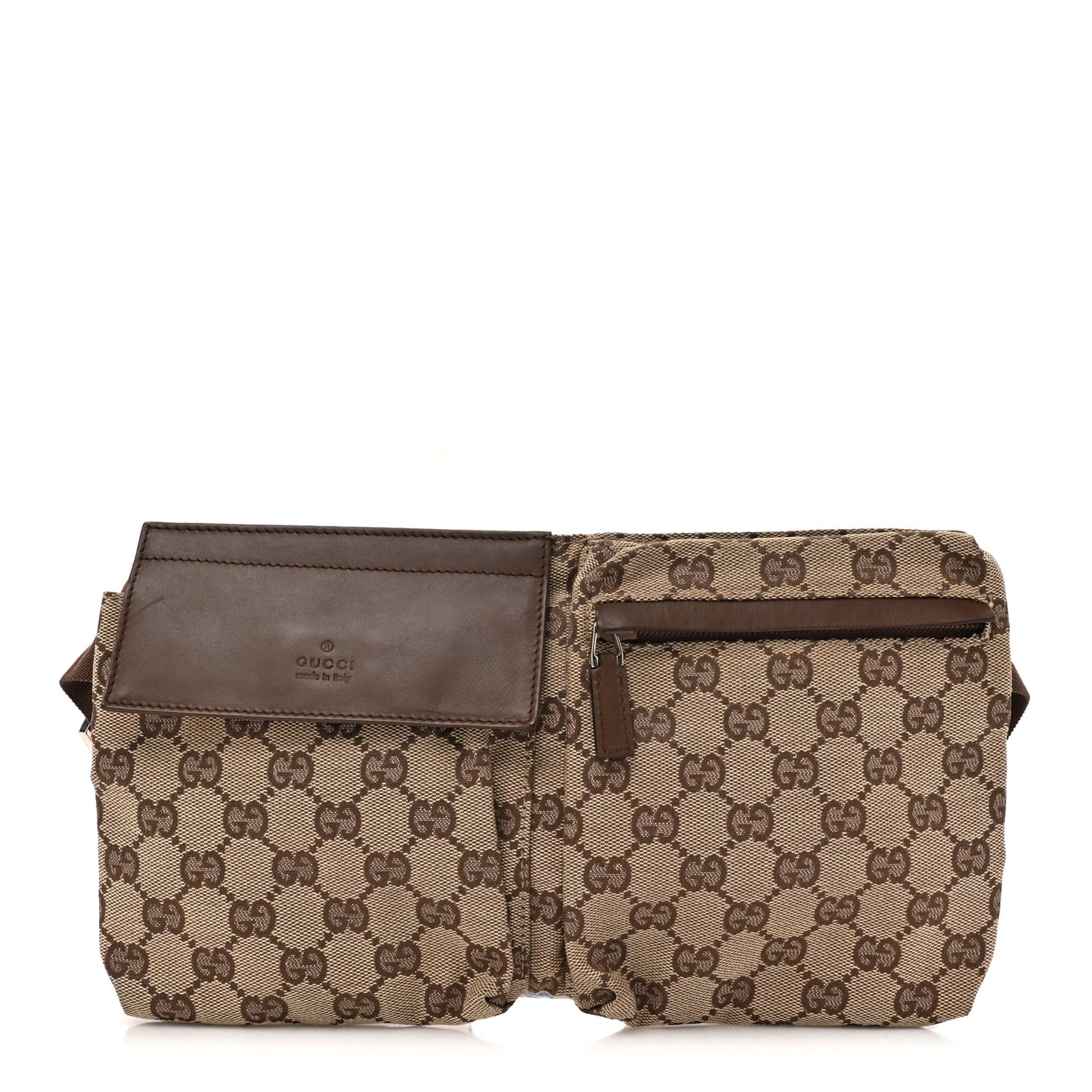 GG Monogram Web Double Pocket Belt Bag Dark Brown