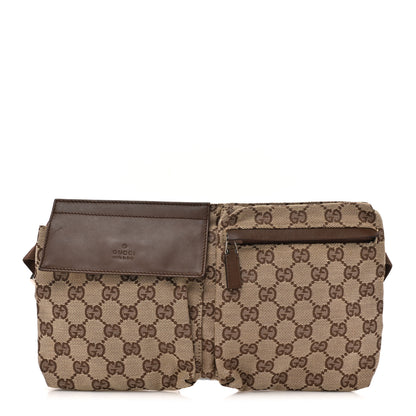Gucci GG Monogram Web Double Pocket Belt Bag Dark Brown 1 of 14