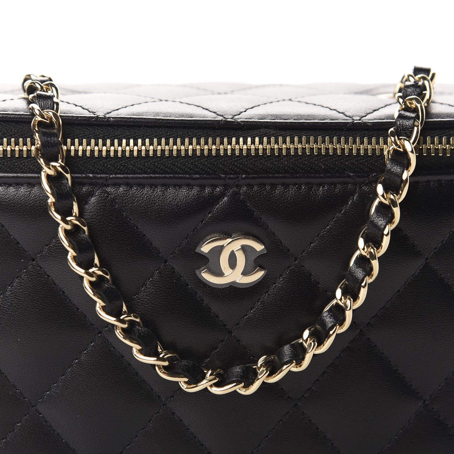 Lambskin Quilted Small Vanity Case With Chain Black