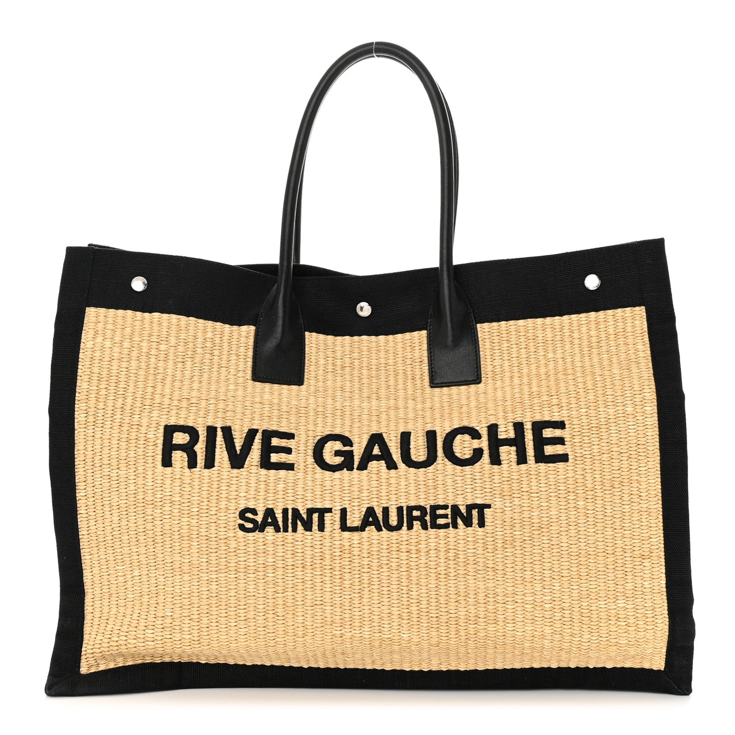 Raffia Linen Calfskin Rive Gauche Tote Naturale Black