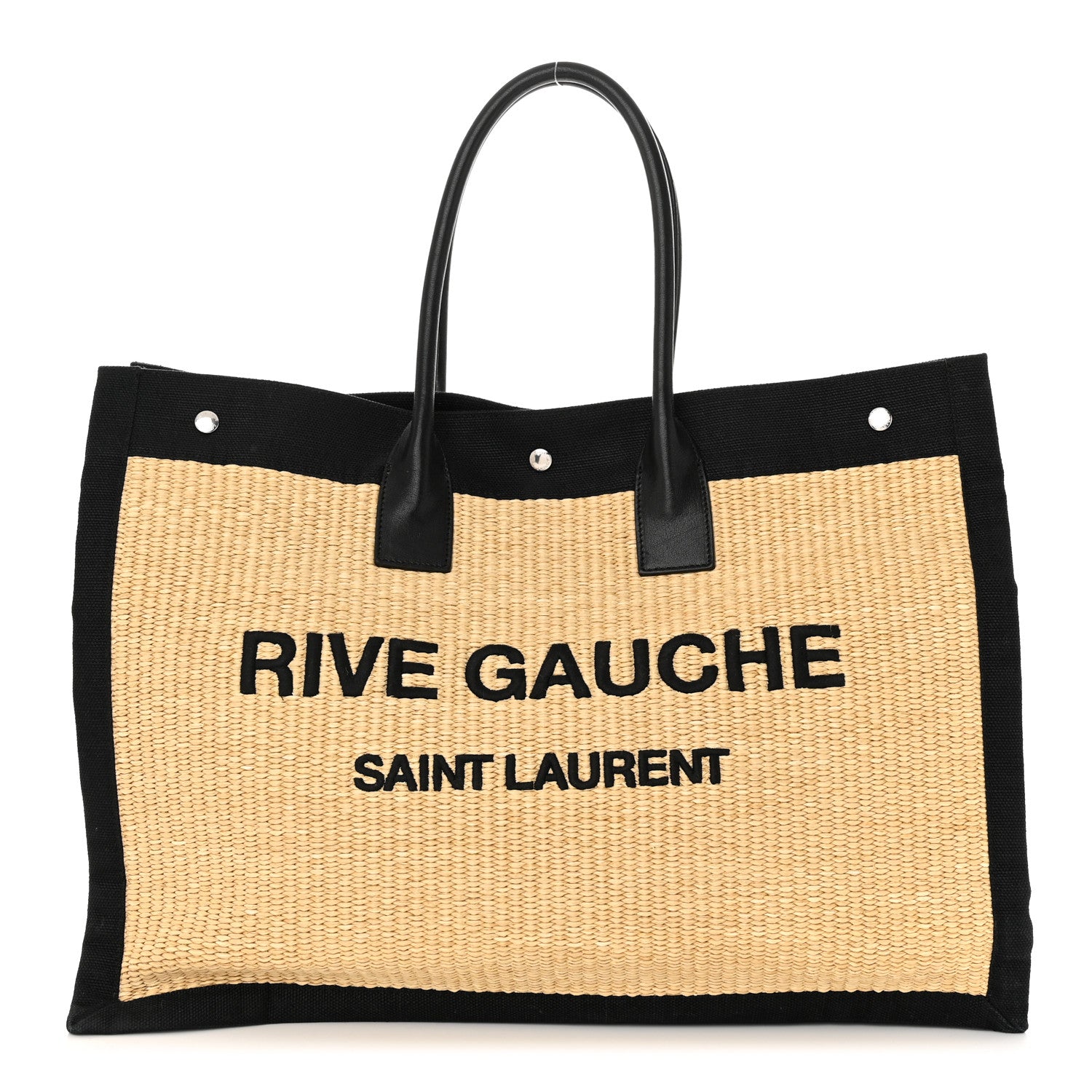 Saint Laurent Raffia Linen Calfskin Rive Gauche Tote Naturale Black 1 of 10