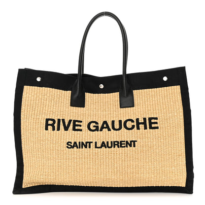 Saint Laurent Raffia Linen Calfskin Rive Gauche Tote Naturale Black 1 of 10