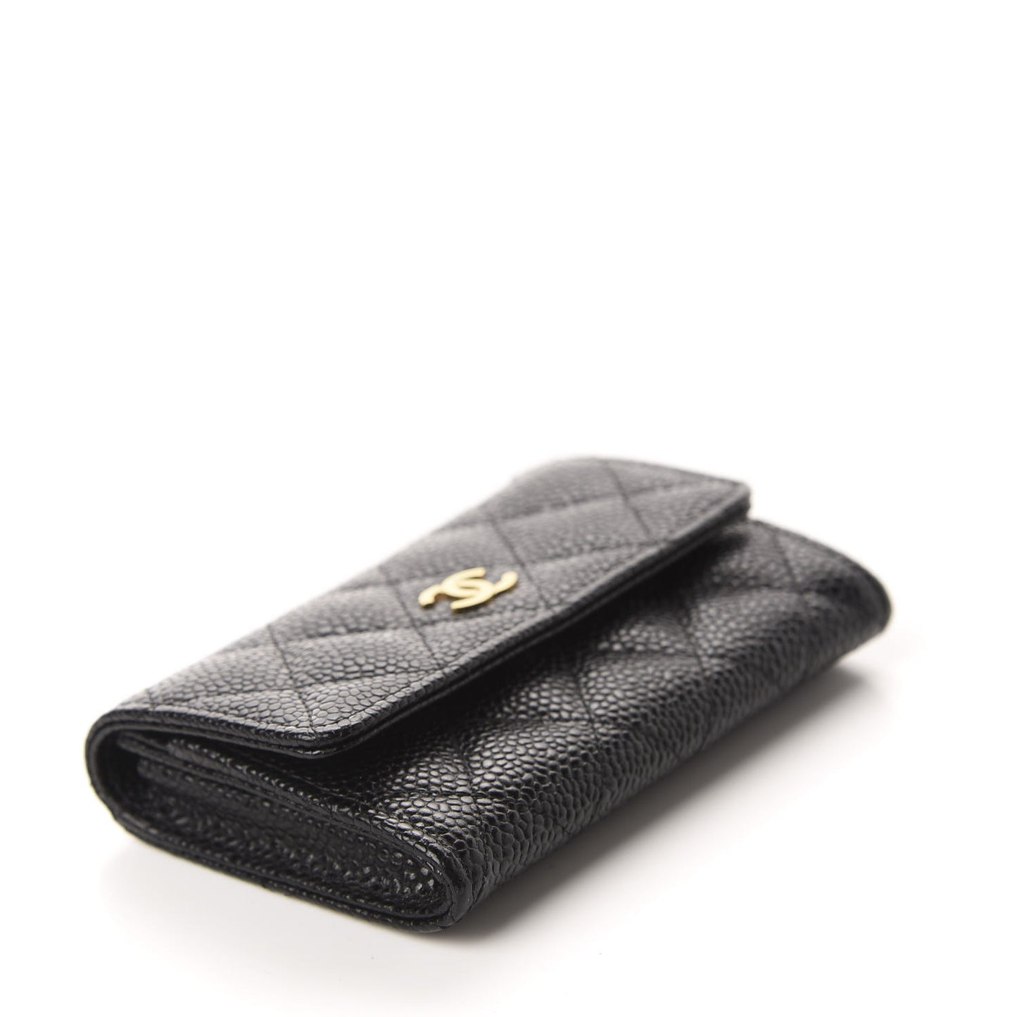 Caviar Quilted Flap Card Holder Black