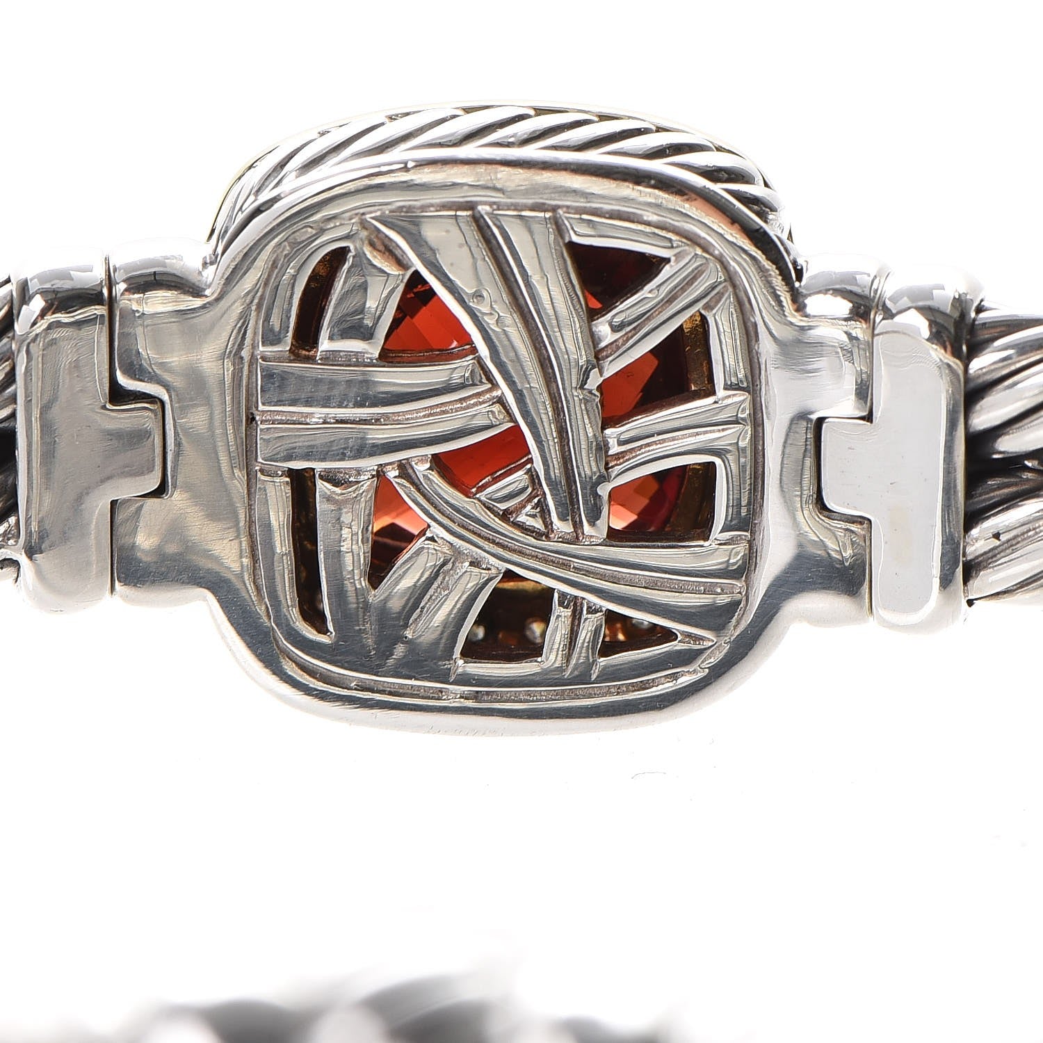 David Yurman Sterling Silver 18K Yellow Gold Diamond Garnet 11mm Albion Double Cable Bracelet 4 of 5