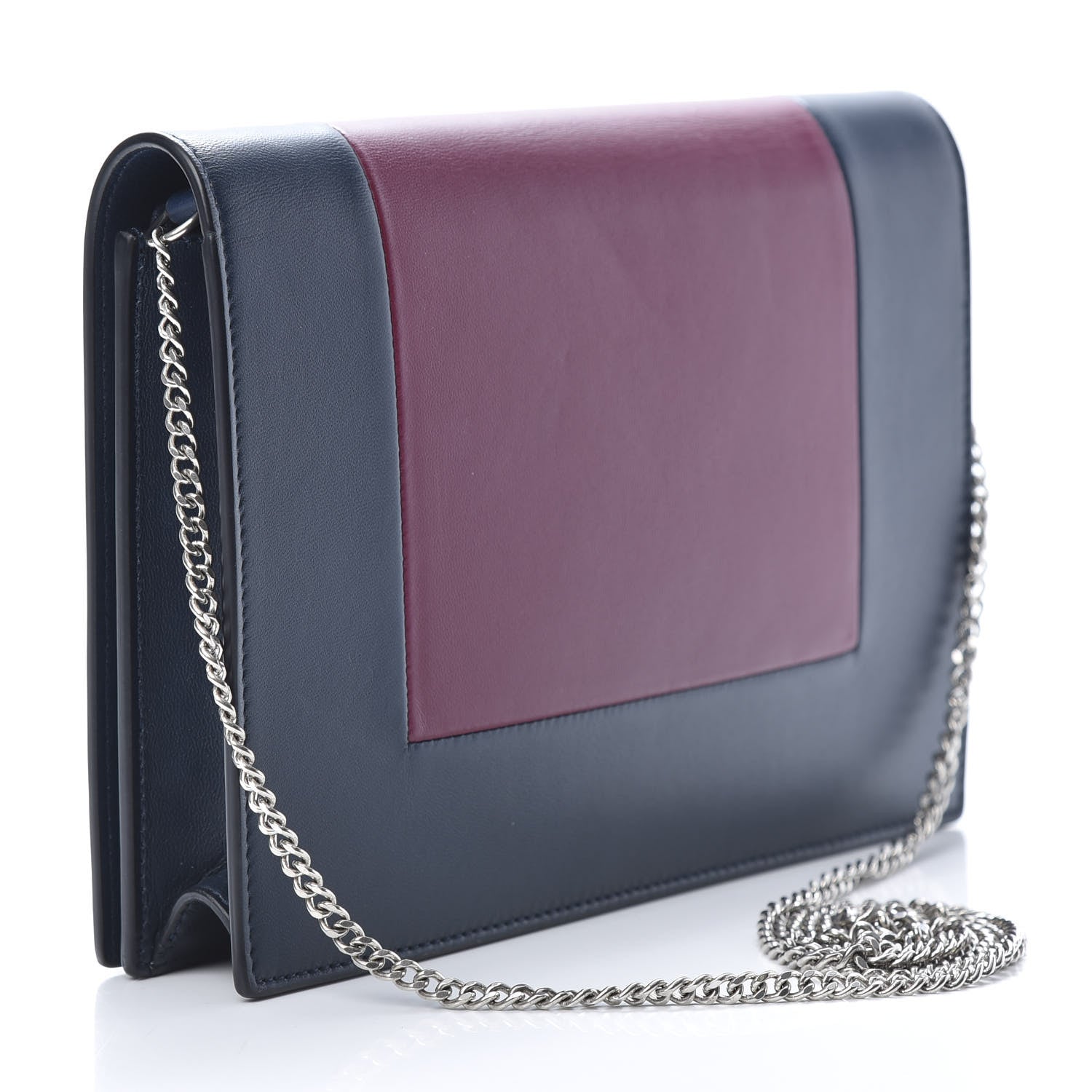 Celine Smooth Lambskin Frame Evening Chain Clutch Steel Blue Plum 3 of 10