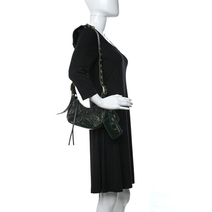 Balenciaga Extra Supple Calfskin Crocodile Embossed Le Cagole Shoulder Bag XS Forest Green 2 of 12