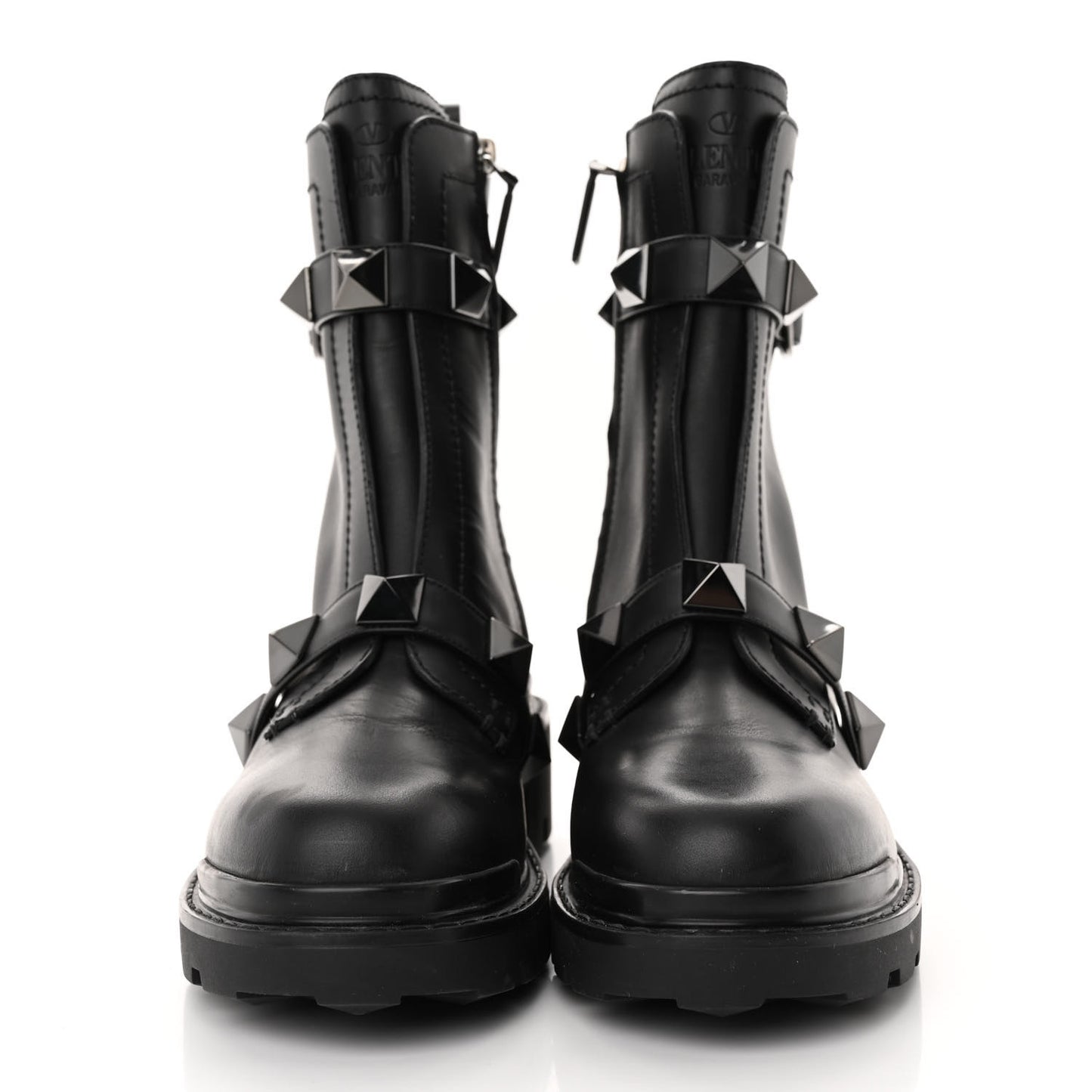 Calfskin Tonal Roman Stud 20/40mm Combat Boots 40 Black