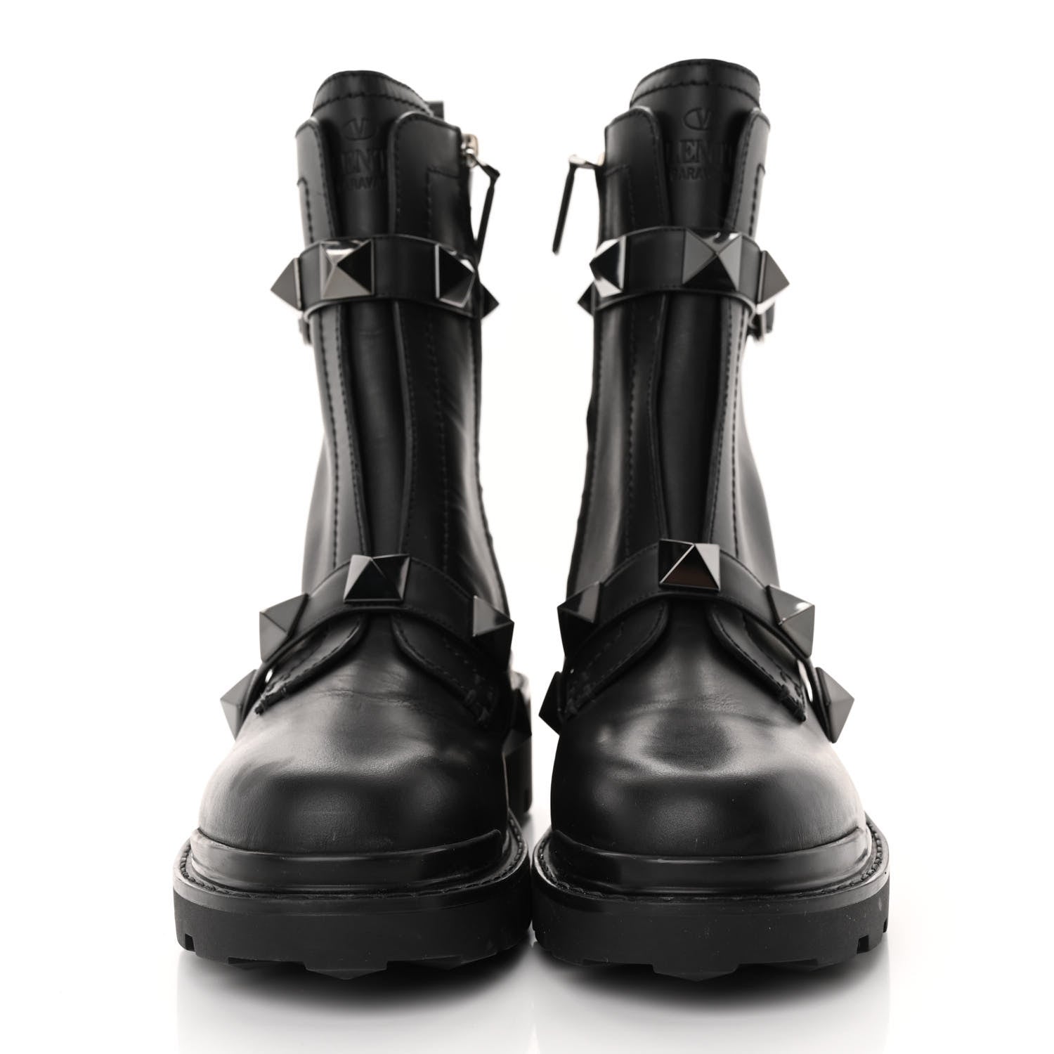 Valentino Garavani Calfskin Tonal Roman Stud 20/40mm Combat Boots 40 Black 2 of 13