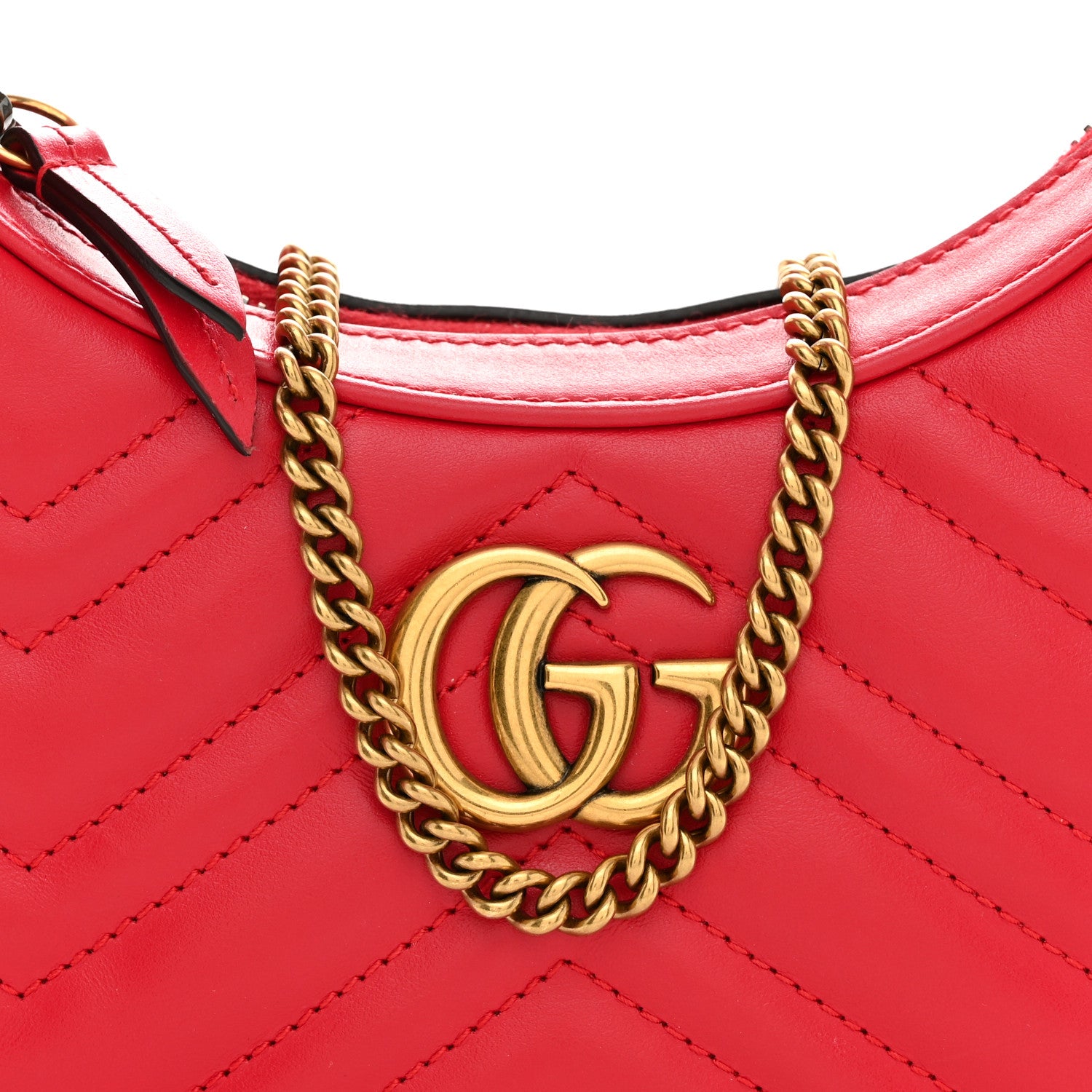 Gucci Calfskin Matelasse Chevron Mini GG Marmont Half Moon Hobo Rosso 8 of 12