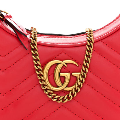 Gucci Calfskin Matelasse Chevron Mini GG Marmont Half Moon Hobo Rosso 8 of 12