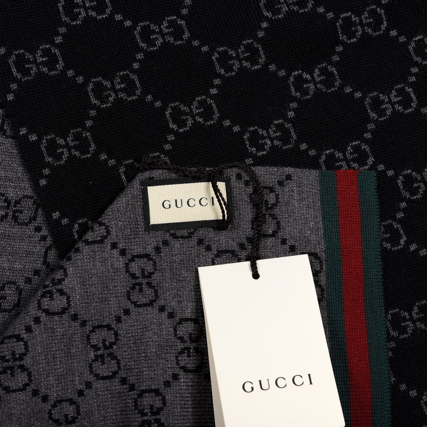 Wool Tricot GG Monogram Web Solange Scarf Black Medium Grey