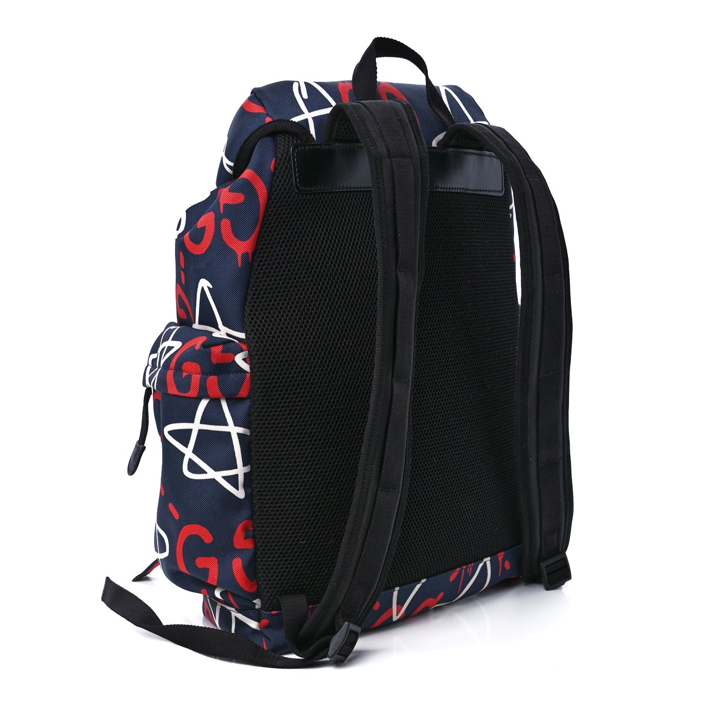 Techno Canvas GucciGhost Double Buckle Backpack Blue Agata Hibiscus Red