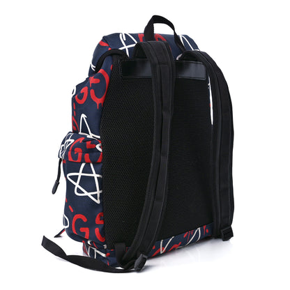 Gucci Techno Canvas GucciGhost Double Buckle Backpack Blue Agata Hibiscus Red 3 of 13