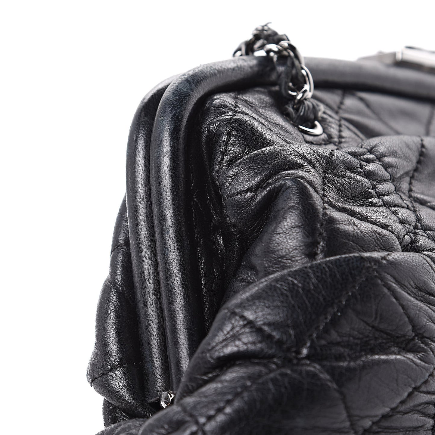 Lambskin Quilted Sharpei Frame Tote Black